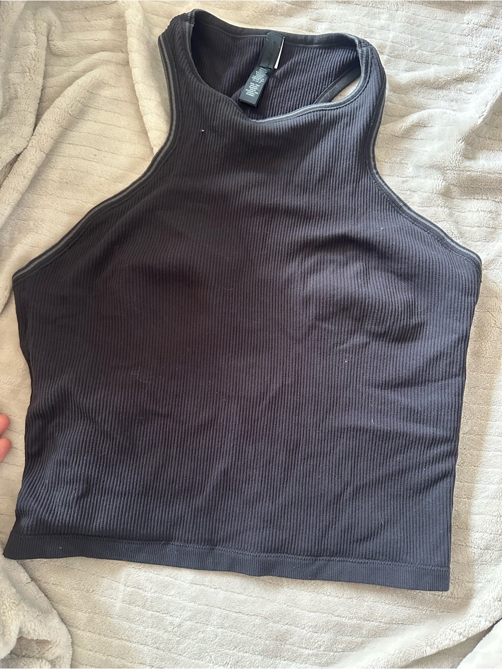 SKIMS Black Ribbed High-Neck Crop Tank